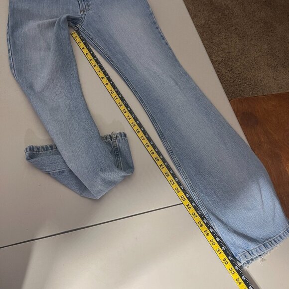 Todd Oldham Jeans 7x33 Blue Flare Leg Bell Bottom Mid Rise Denim 90s Y2K Hippie - Picture 13 of 15